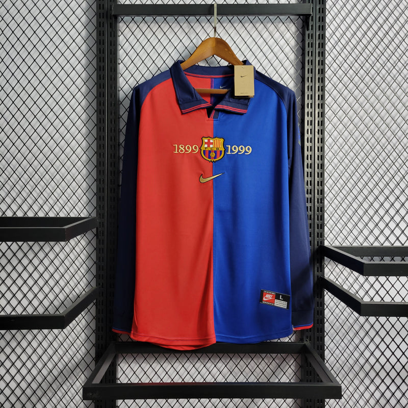 Camisa Comemorativa Barcelona 100 Anos - Versão Retrô - Manga Longa